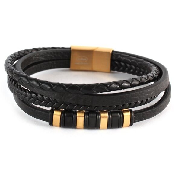 STAINLESS STEEL LEATHER LAYEREDS BRACELET - Picture 2 of 2